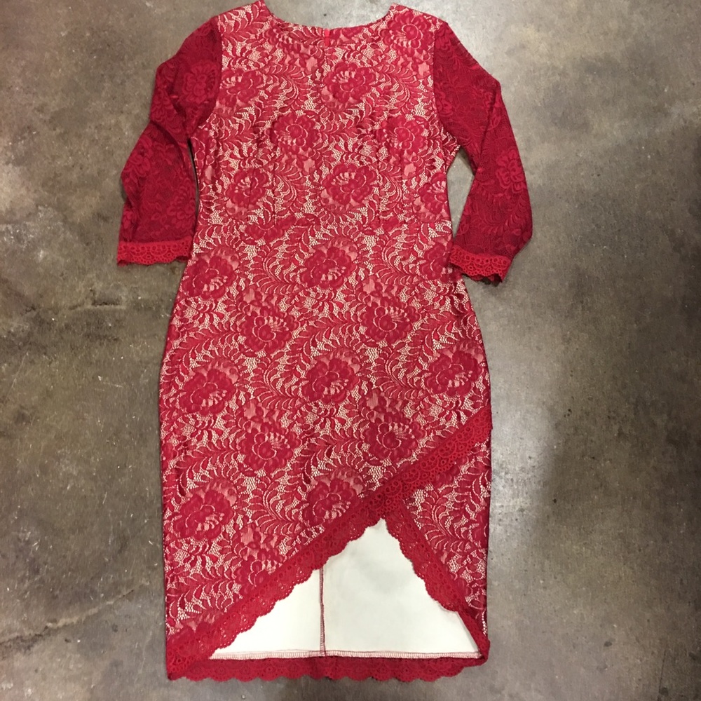 Miusol Red Lace High Low Dress